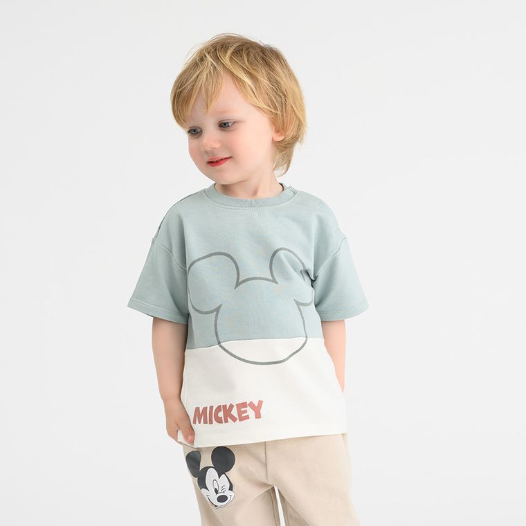 Cool Club, Tricou pentru baieti, verde-alb, imprimeu Mickey Mouse