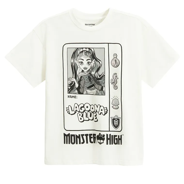 Cool Club, Tricou pentru fete, alb, imprimeu Monster High