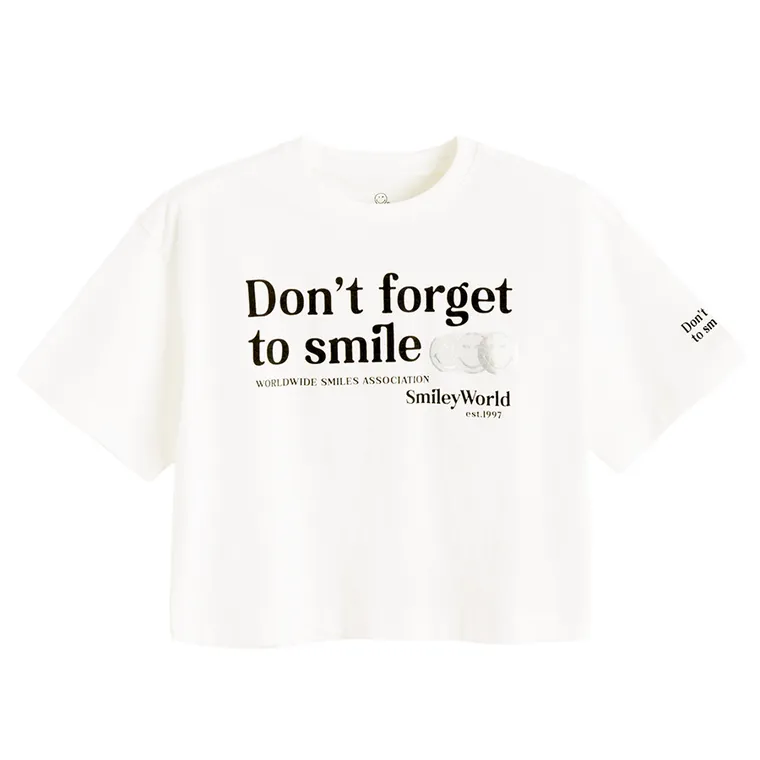 Cool Club, Tricou pentru fete, crop top, alb, imprimeu SmileWorld