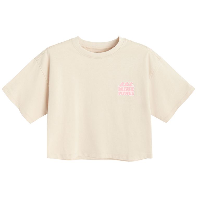 Cool Club, Tricou pentru fete, crop top, bej