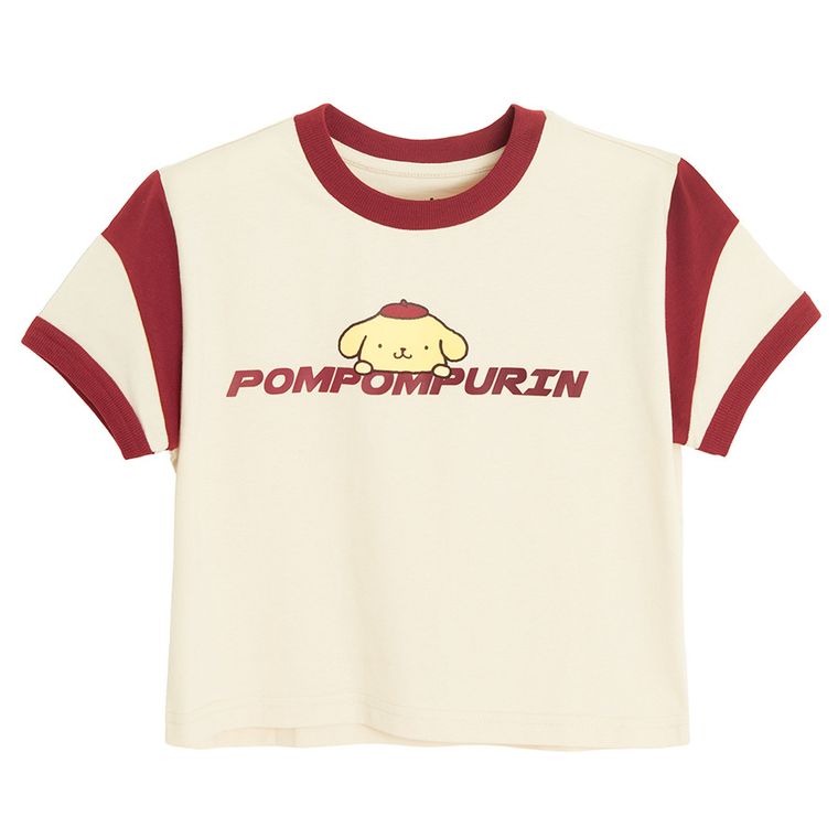 Cool Club, Tricou pentru fete, crop top, bej, imprimeu Hello Kitty and Friends