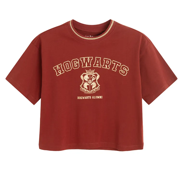 Cool Club, Tricou pentru fete, crop top, burgundia, imprimeu Harry Potter