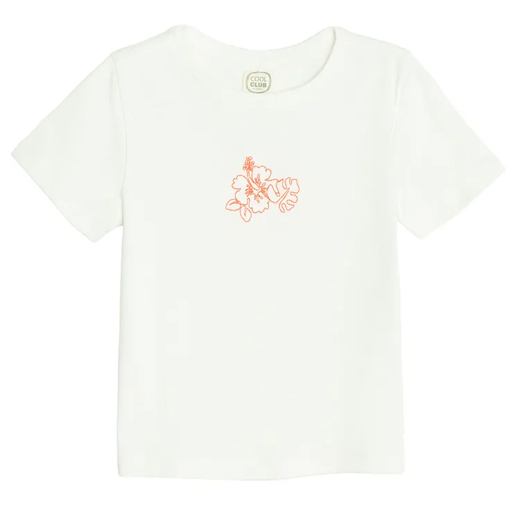 Cool Club, Tricou pentru fete, crop top, din tricot striat, alb