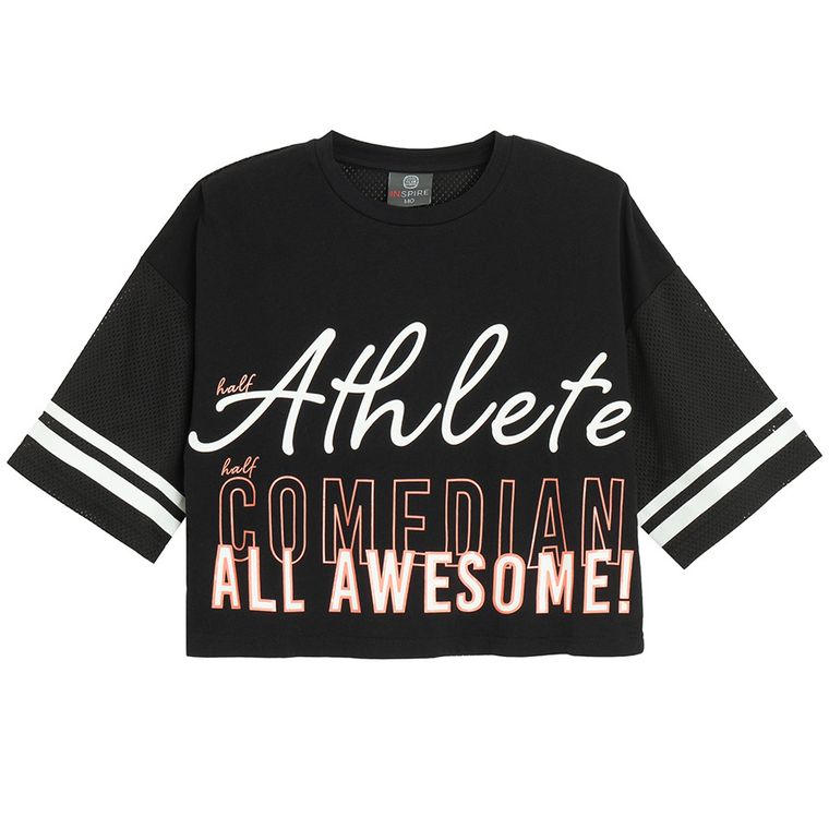 Cool Club, Tricou pentru fete, crop top, negru