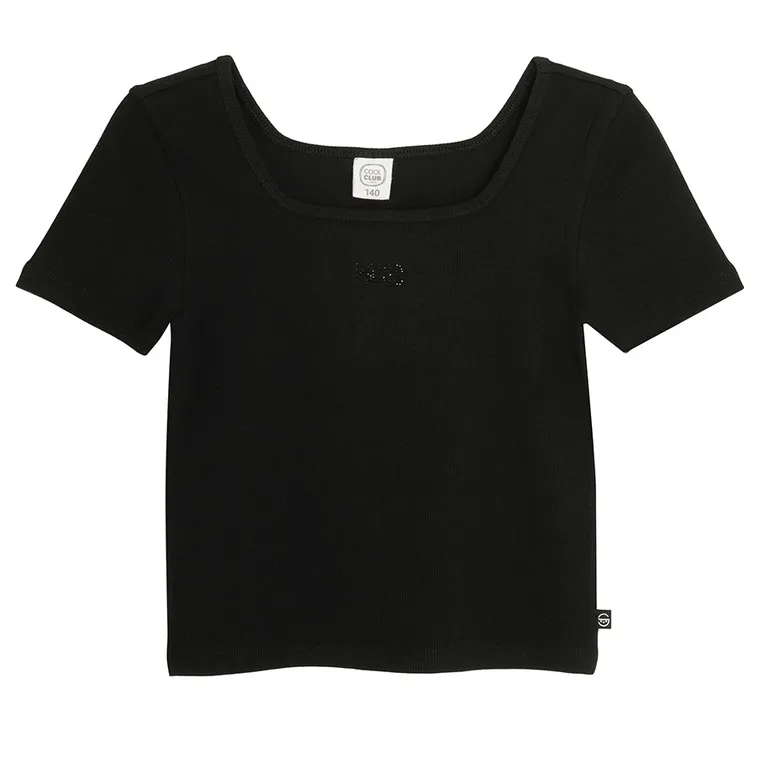 Cool Club, Tricou pentru fete, crop top, negru