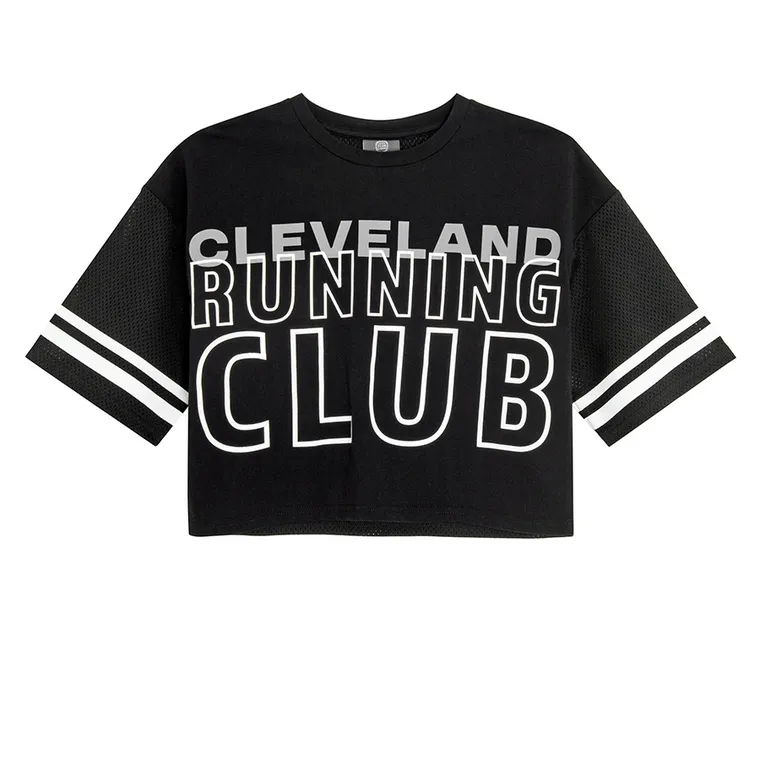Cool Club, Tricou pentru fete, crop top, negru