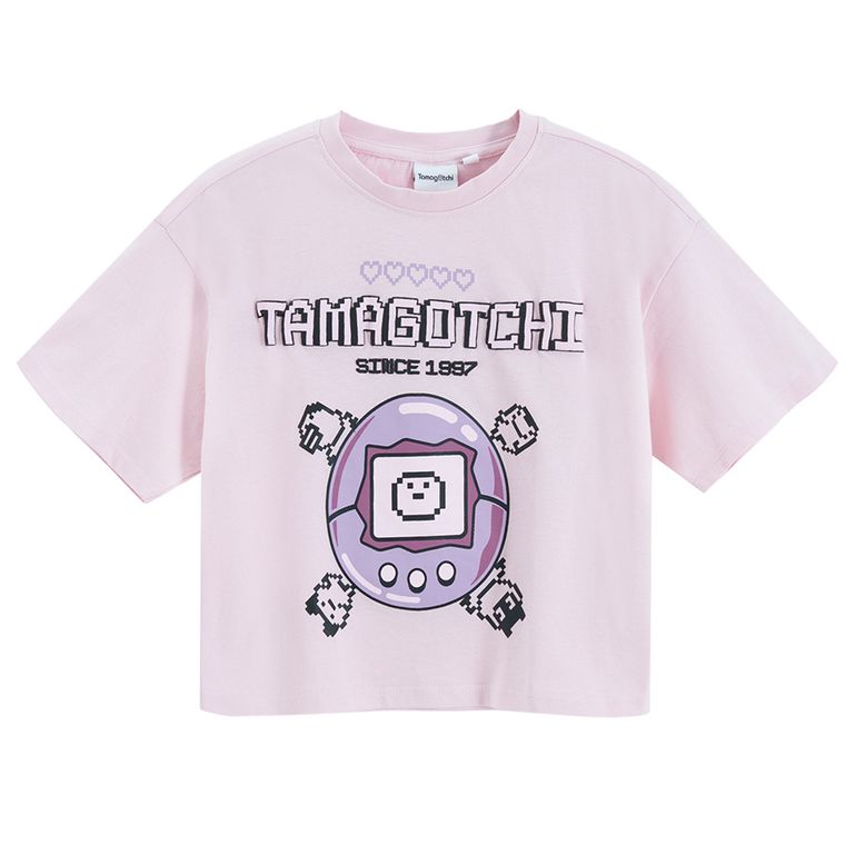 Cool Club, Tricou pentru fete, crop top, roz, imprimeu Tamagotchi