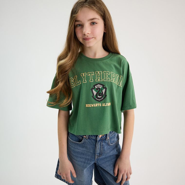 Cool Club, Tricou pentru fete, crop top, verde, imprimeu Harry Potter