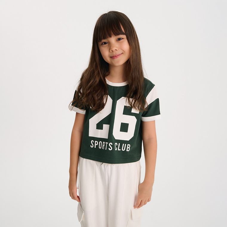 Cool Club, Tricou pentru fete, crop top, verde inchis