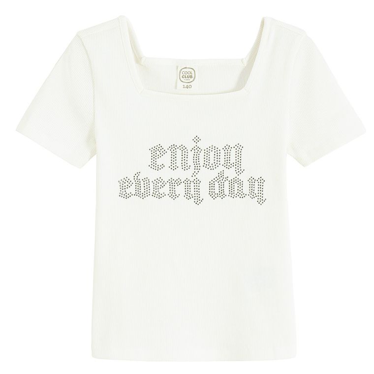 Cool Club, Tricou pentru fete, din tricot striat, alb
