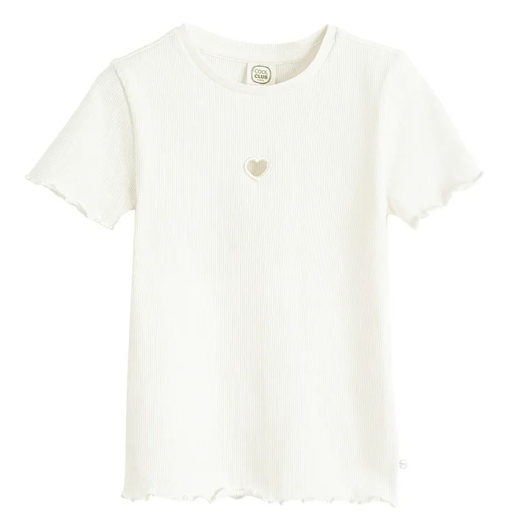 Cool Club, Tricou pentru fete, din tricot striat, alb