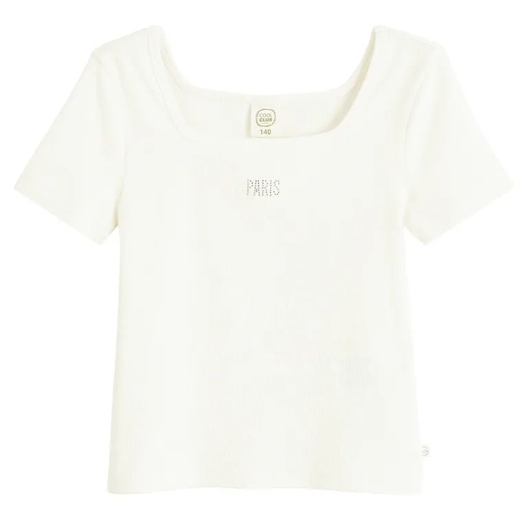 Cool Club, Tricou pentru fete, din tricot striat, alb