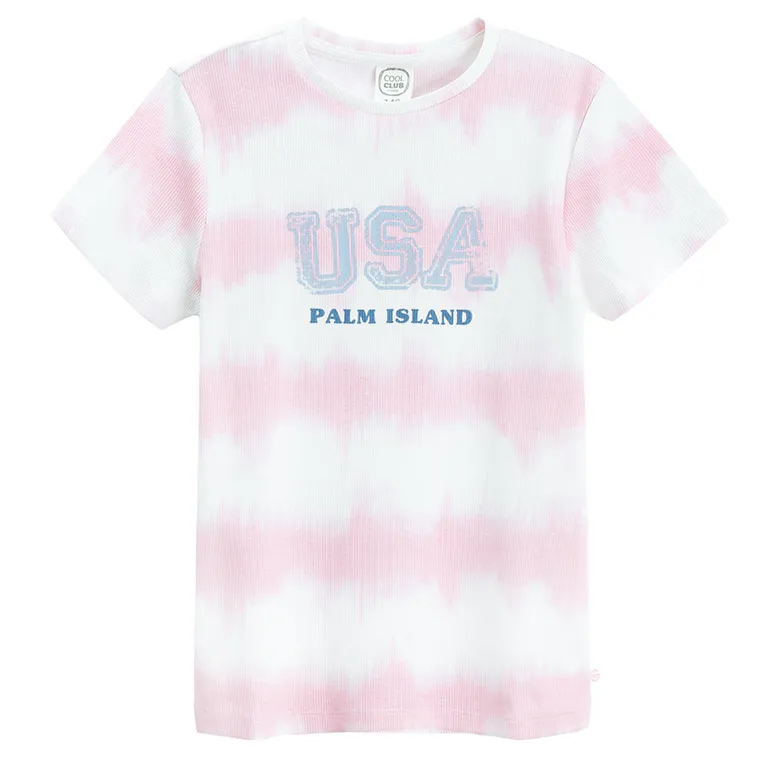 Cool Club, Tricou pentru fete, din tricot striat, alb-roz
