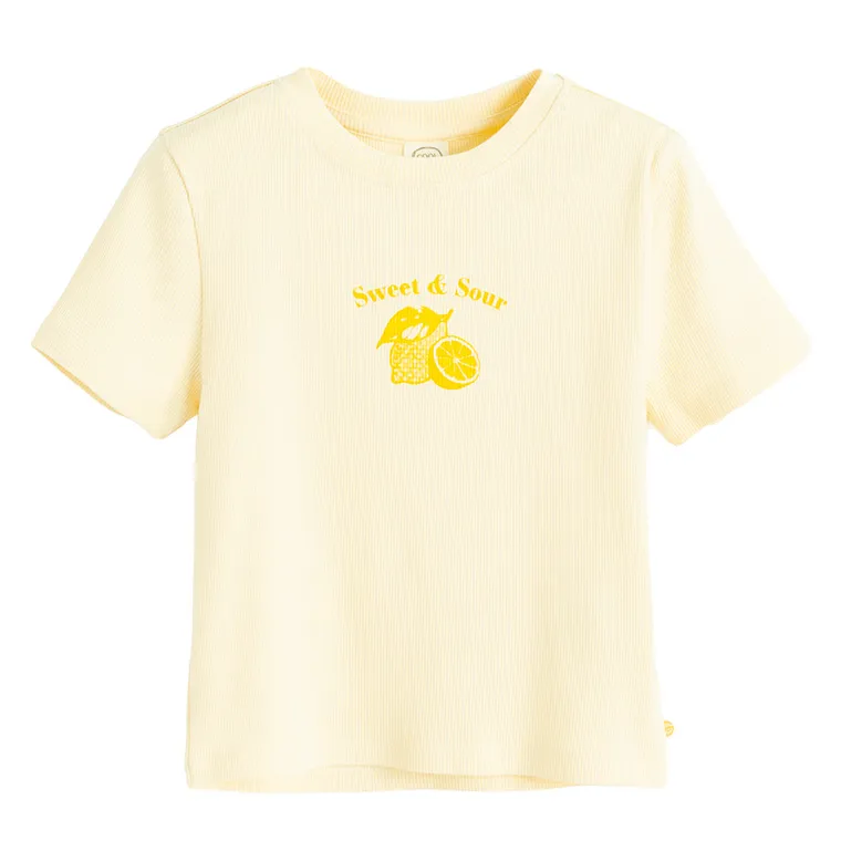 Cool Club, Tricou pentru fete, din tricot striat, galben