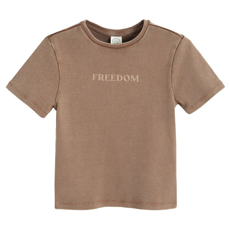 Cool Club, Tricou pentru fete, din tricot striat, maro