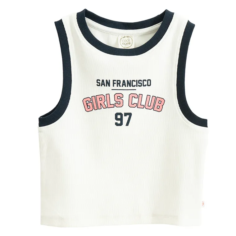 Cool Club, Tricou pentru fete fara maneci, din tricot striat, alb
