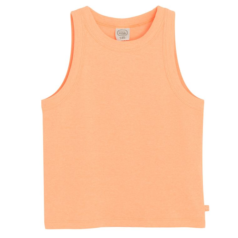 Cool Club, Tricou pentru fete fara maneci, din tricot striat, portocaliu