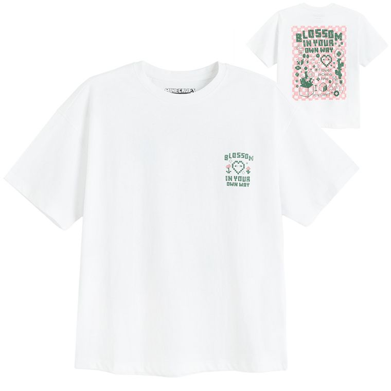 Cool Club, Tricou pentru fete, oversize, alb, imprimeu Minecraft