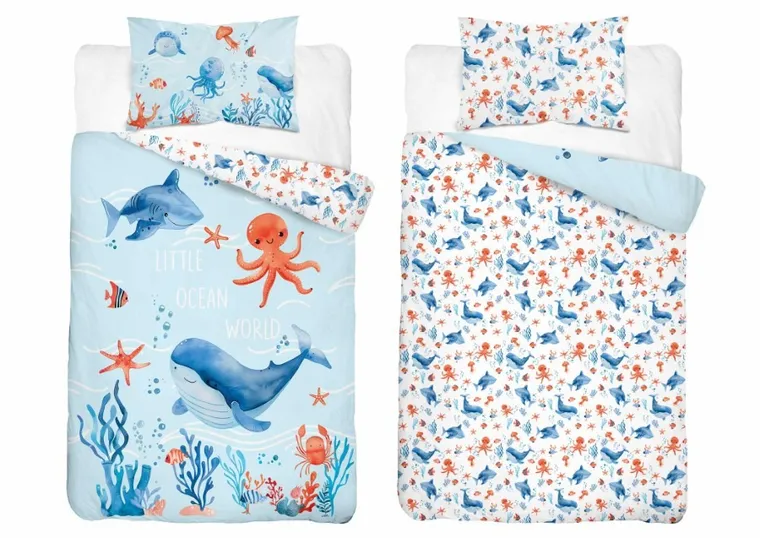 Detexpol, Ocean, set lenjerie de pat single, din bumbac, 100-135 cm