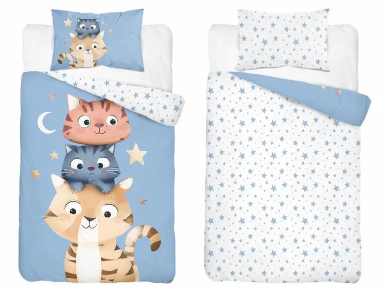 Detexpol, Pisoi, set lenjerie de pat single, din bumbac, niebieski, 100-135 cm