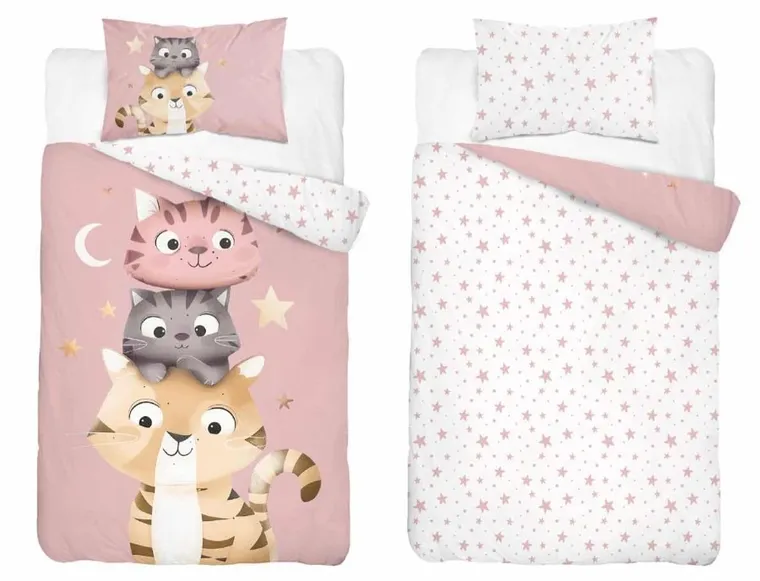 Detexpol, Pisoi, set lenjerie de pat single, din bumbac, różowy, 100-135 cm