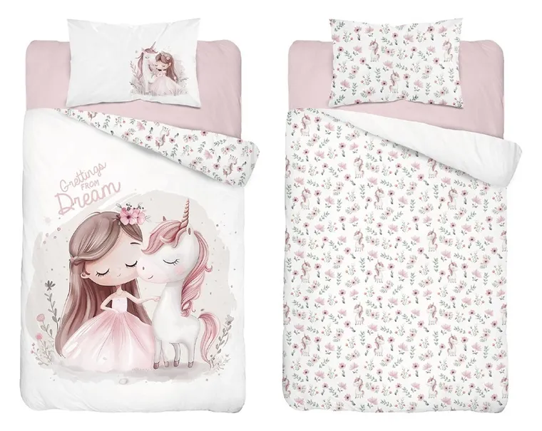 Detexpol, Unicorn, set lenjerie de pat single, din bumbac, 100-135 cm