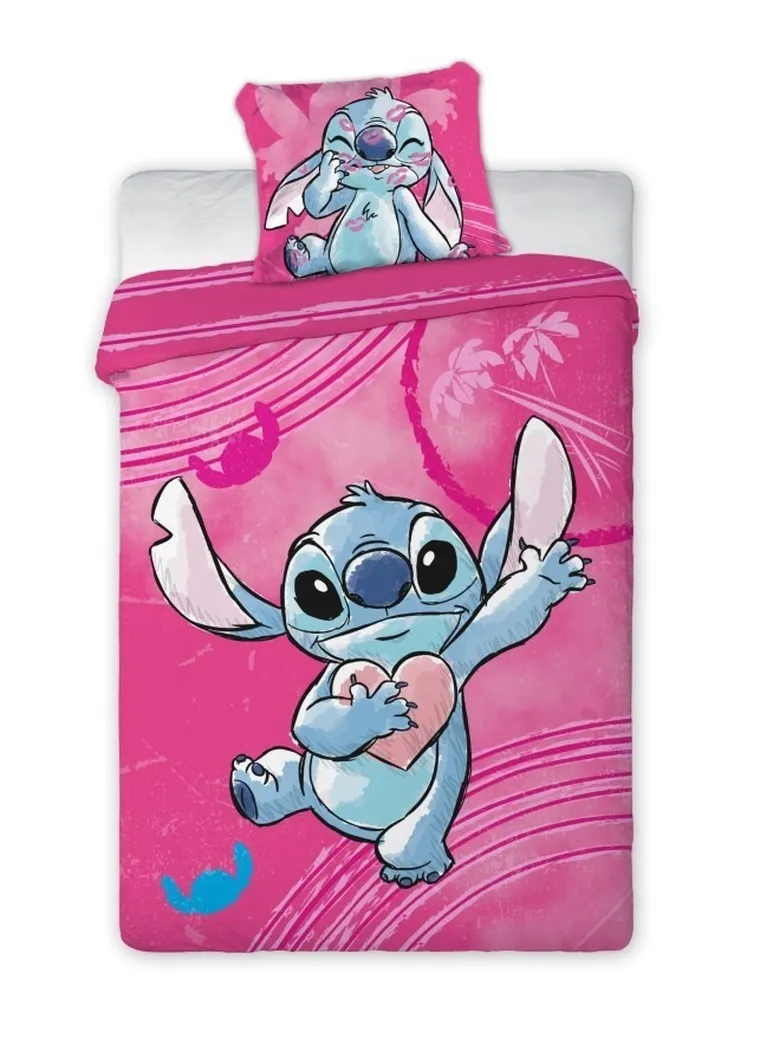 Disney, Stitch Aloha, set lenjerie de pat single, din bumbac, 140-200 cm