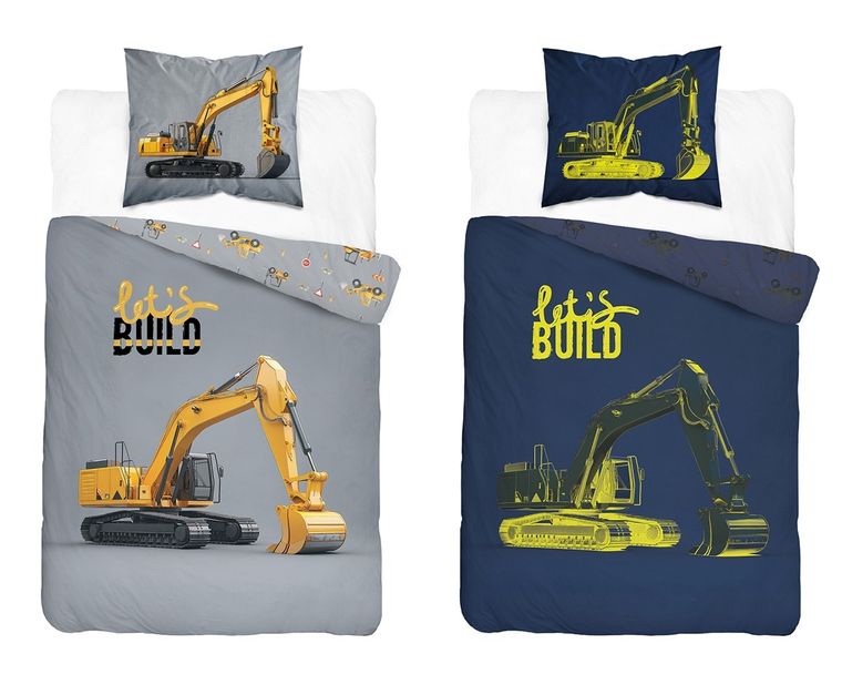 Fluo, set de lenjerie de pat pentru tineri, 140-200 cm + 70-80 cm, Excavator