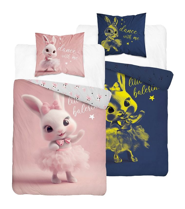 Fluo, set de lenjerie de pat pentru tineri, 140-200 cm + 70-80 cm, Rabbit