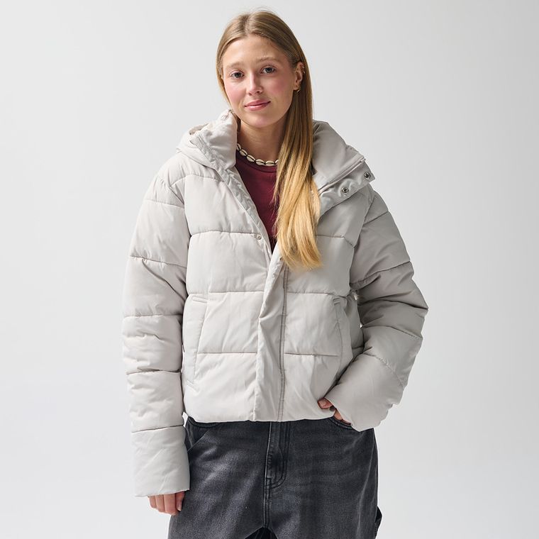 Geaca gri calduroasa cu gluga cropped NOWEAR