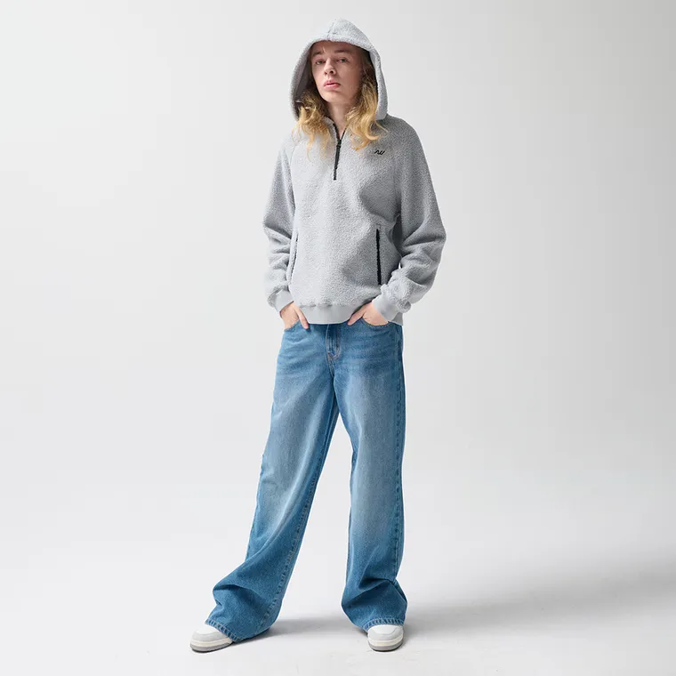 Hanorac sherpa gri cu croiala oversize NOWEAR