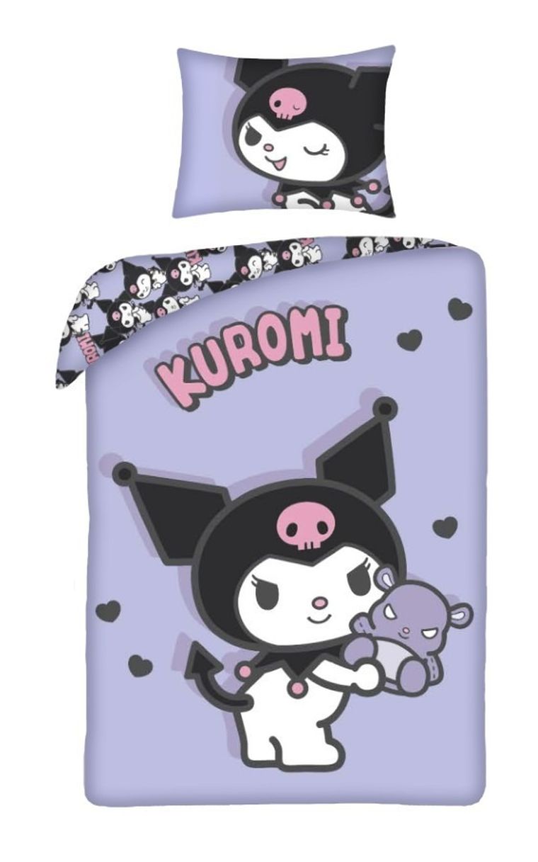 Hello Kitty & Kuromi, set lenjerie de pat single, din microfibra, 140-200 cm