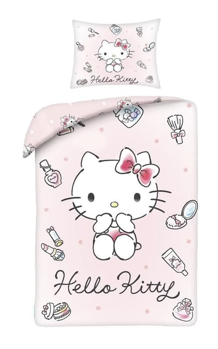 Hello Kitty & Kuromi, set lenjerie de pat single, din microfibra, 140-200 cm