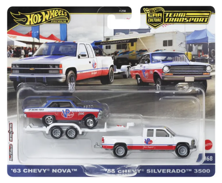 Hot Wheels, Car Culture, Team Transport, '63 Chevy Nova & '88 Chevy Silverado 3500, masini, scara 1:64, HRV42