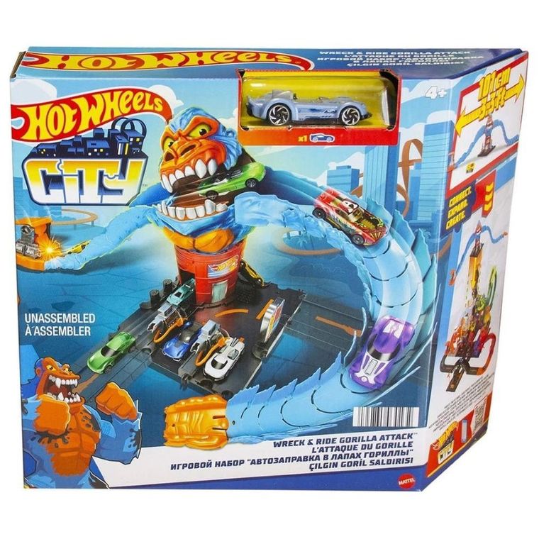 Hot Wheels City, Wreck & Ride Gorilla Attack, set de joaca cu masina