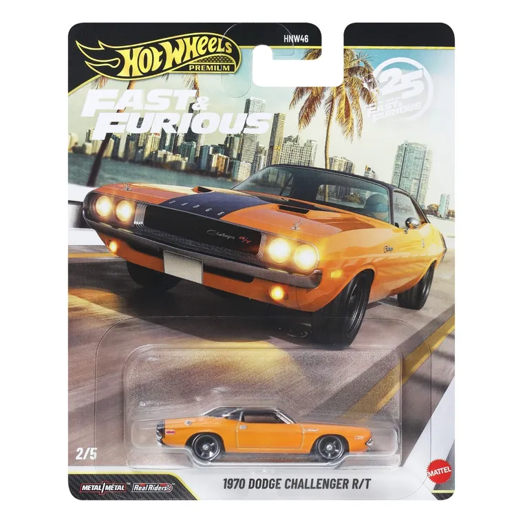 Hot Wheels, Fast & Furious, 1970 Dodge Challenger R/T, masina Premium, scara 1:64, JHW64