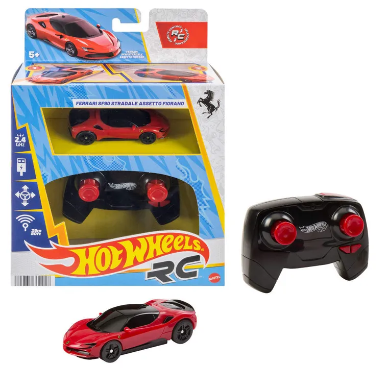 Hot Wheels, Ferrari SF90 Stradale Assetto Fiorano R/C, masina cu telecomanda, scara 1:64