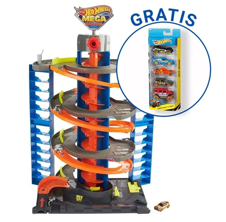 Hot Wheels, Mega Garage + set de 5 masini gratuit, set promotional
