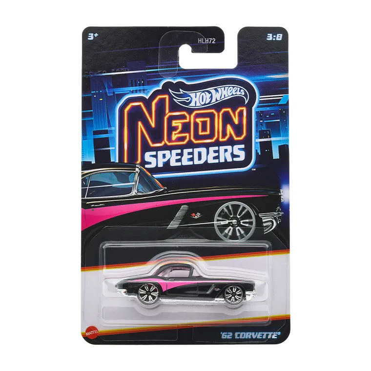 Hot Wheels, Neon Speeders, '62 Corvette, masina, scara 1:64, JKX95