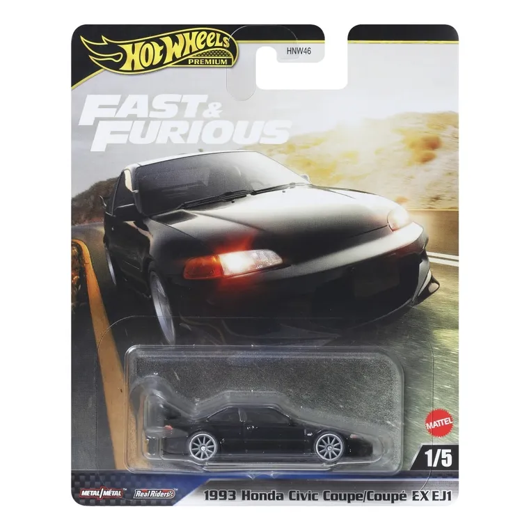 Hot Wheels, Premium, Fast & Furious, 1993 Honda Civic Coupe EX EJ1, masina, scara 1:64, JBL90