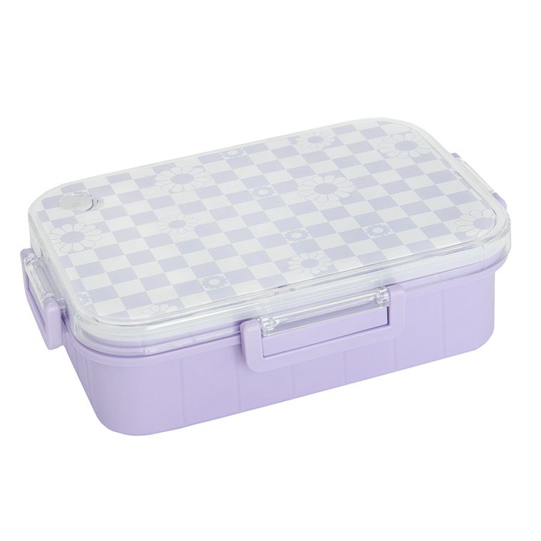 Kayokki, cutie de pranz compartimentata, 23-7-17 cm, 1200 ml, carouri, alb-violet
