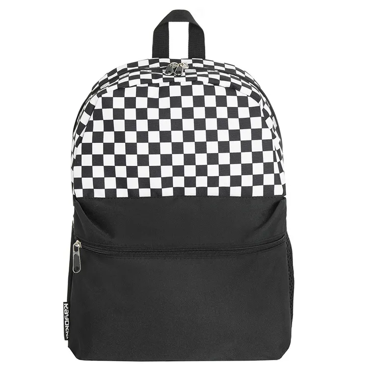 Kayokki, ghiozdan, 1 compartiment, carouri, alb-negru