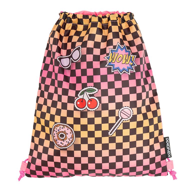 Kayokki, rucsac cu snur, carouri roz-portocaliu