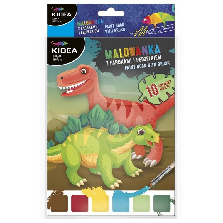 Kidea, imagini de pictat, set de acuarele cu pensula, dinozauri