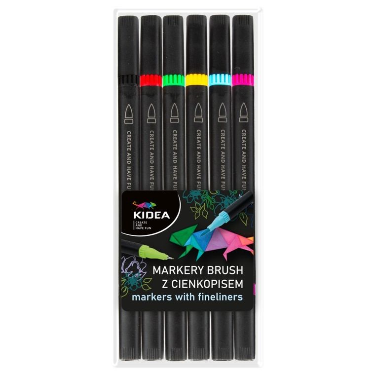Kidea, marker brush cu liner, 6 culori