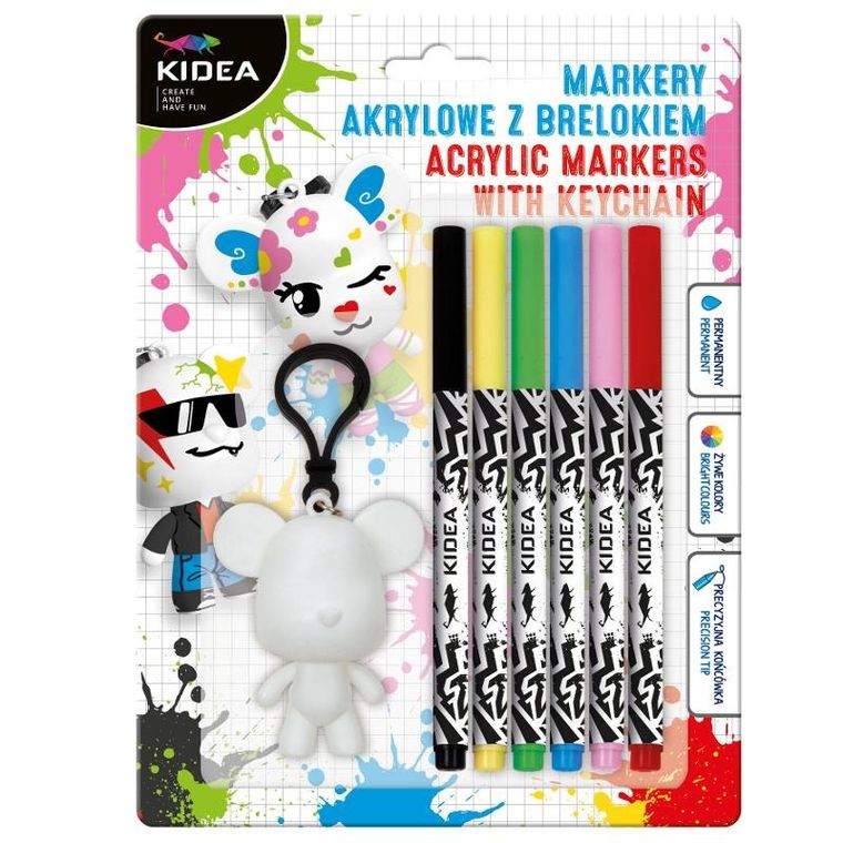 Kidea, markere acrilice cu breloc, 6 culori