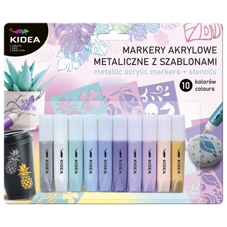 Kidea, set de markere acrilice, metalic, 10 culori