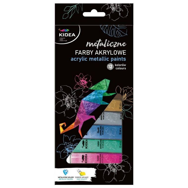 Kidea, vopsele acrilice, metalice, 12-12ml