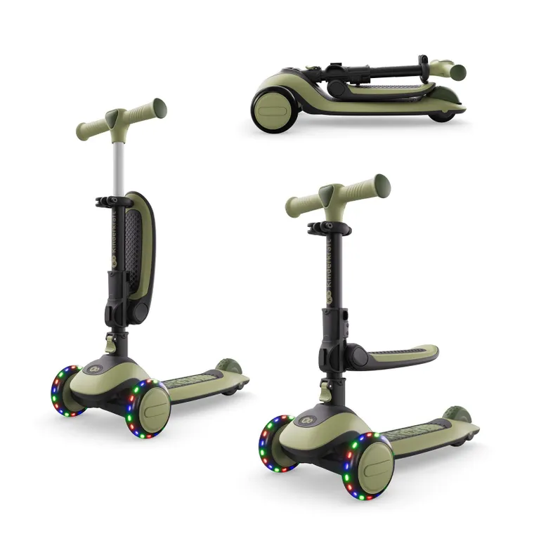 Kinderkraft, Halley 2, trotineta cu 3 roti de echilibru 2in1, LED, Grassland Green