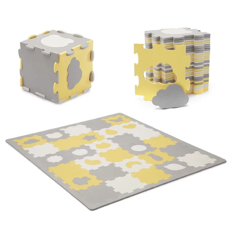 Kinderkraft, Luno Shapes, covoras din spuma puzzle 3D, galben
